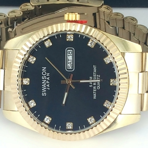 Swanson Accessories Swanson Japan Day Date Watch Gold Tone Black